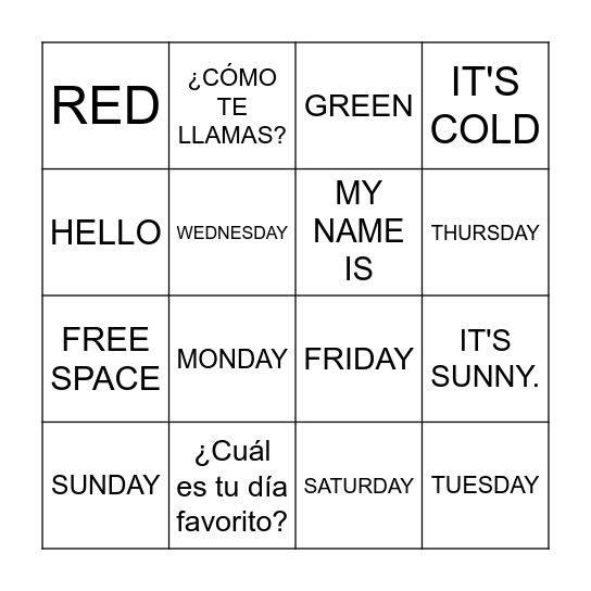 Los días de la semana Bingo Card