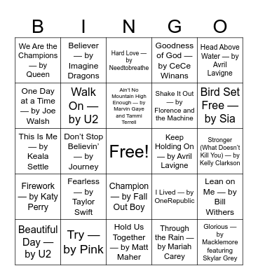 Making Strides Fight Song Bingo Card