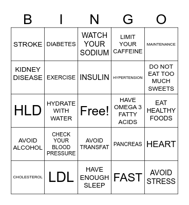 HEALTH IS WEALTH Bingo Card