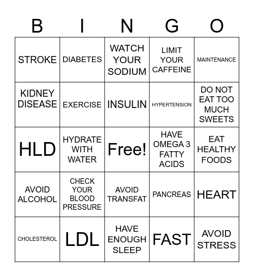 HEALTH IS WEALTH Bingo Card