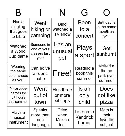 Untitled Bingo Card