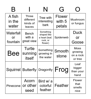 Wellfield Botanical Garden Bingo Card