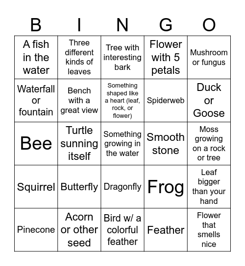 Wellfield Botanical Garden Bingo Card
