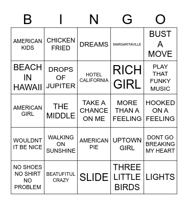 YACHT ROCK Bingo Card