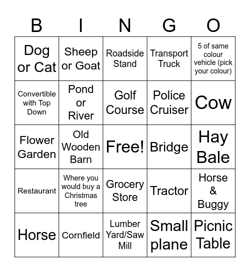 Country Road Trip 2026 Bingo Card