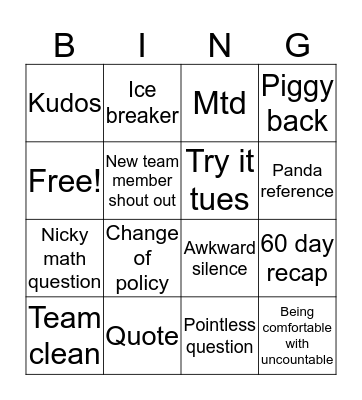 Meeting Bingo  Bingo Card