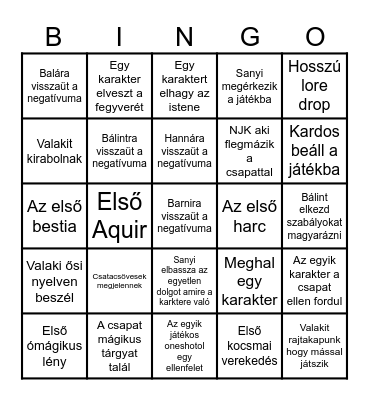 Szécsi kaland Bingo Card