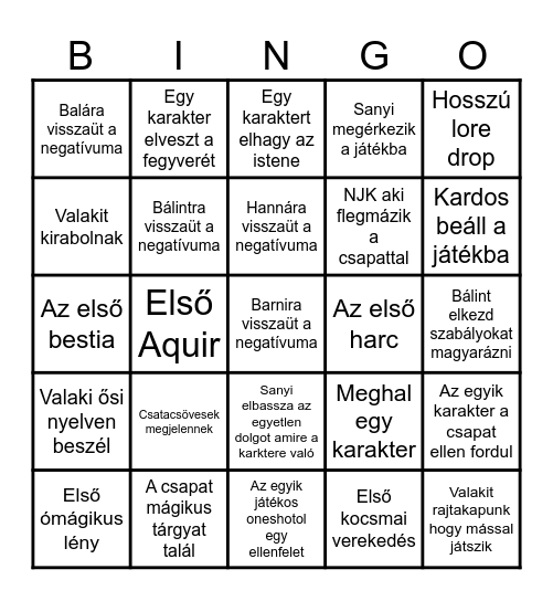 Szécsi kaland Bingo Card