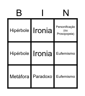Bingo das figura de linguagem Bingo Card