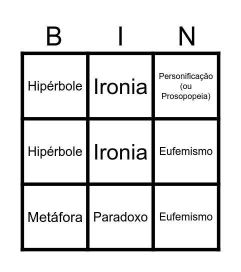 Bingo das figura de linguagem Bingo Card
