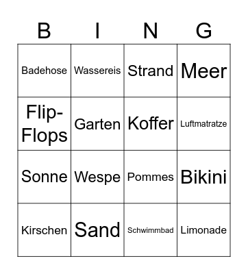 Sommer Bingo Card