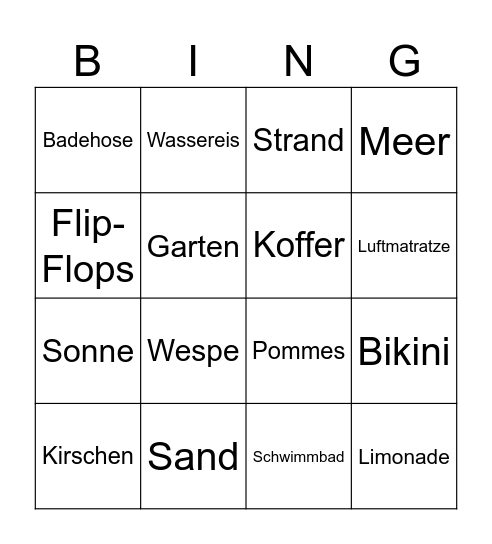 Sommer Bingo Card