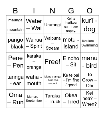 Wharewhare Bingo Card