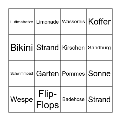 Sommer Bingo Card