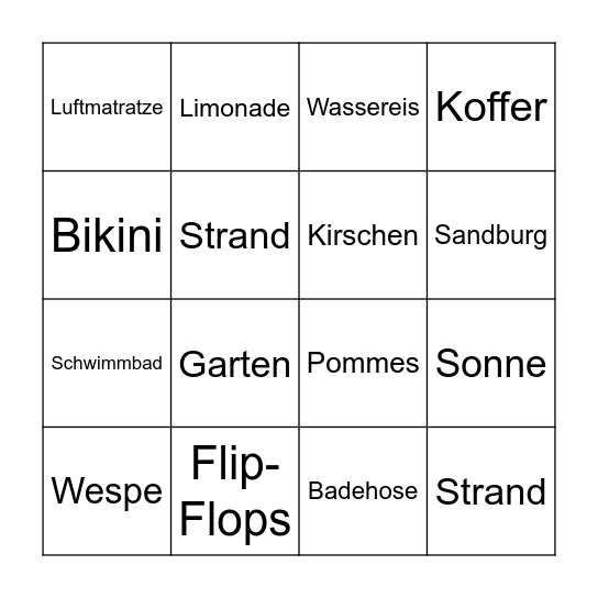 Sommer Bingo Card