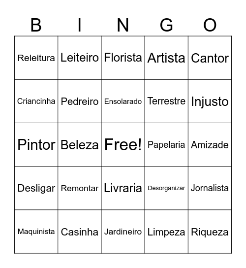 Bingo dos Prefixos e Sufixos Bingo Card