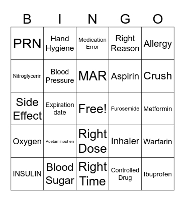 Medication Bingo Card