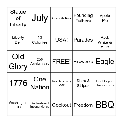 Independence Day BINGO Card