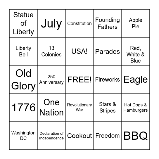Independence Day BINGO Card