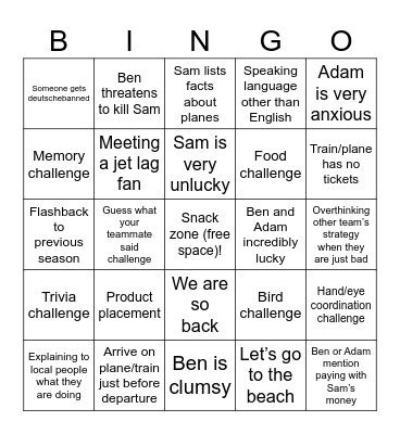 Jet lag Bingo Card