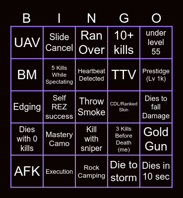 Warzone Bingo Card