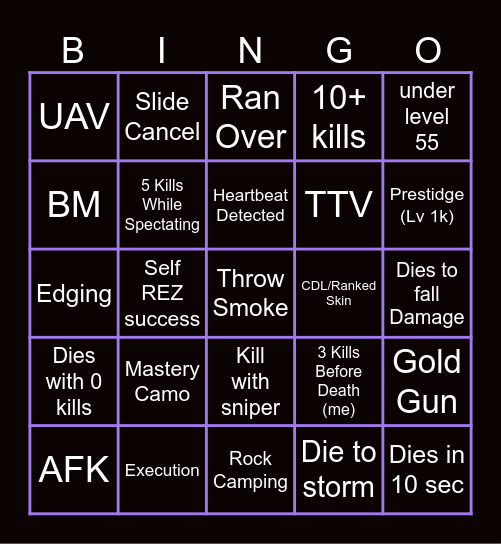 Warzone Bingo Card