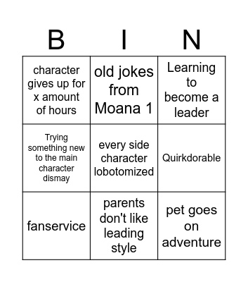 Moana 2 Bingo Card