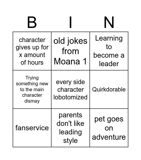 Moana 2 Bingo Card