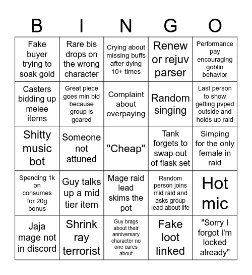 GDKP Bingo Card