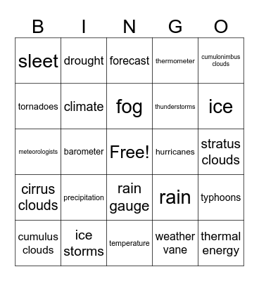 Wacky Weather Bingo Card