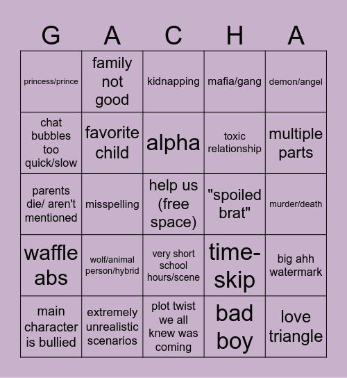Gacha Life Bingo ! Bingo Card