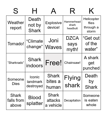 Sharknado! with the DZCA Bingo Card