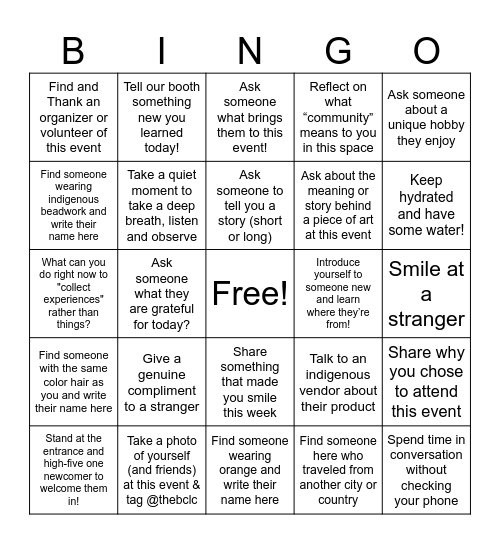 BCLC Connection Bingo Card