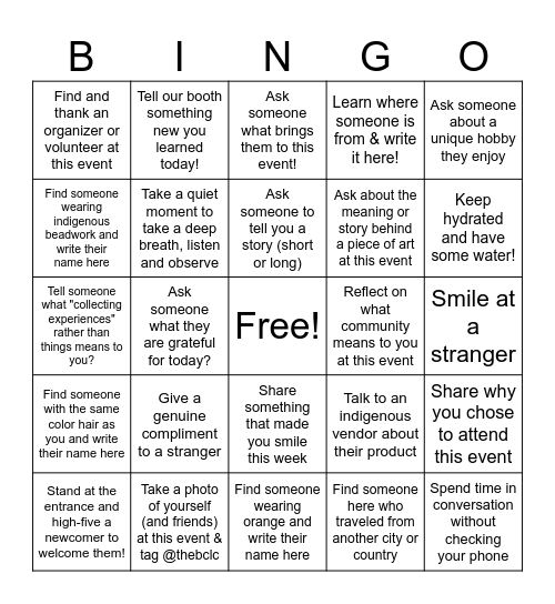 BCLC Connection Bingo Card