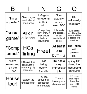 BB 25 Premiere Night Bingo Card