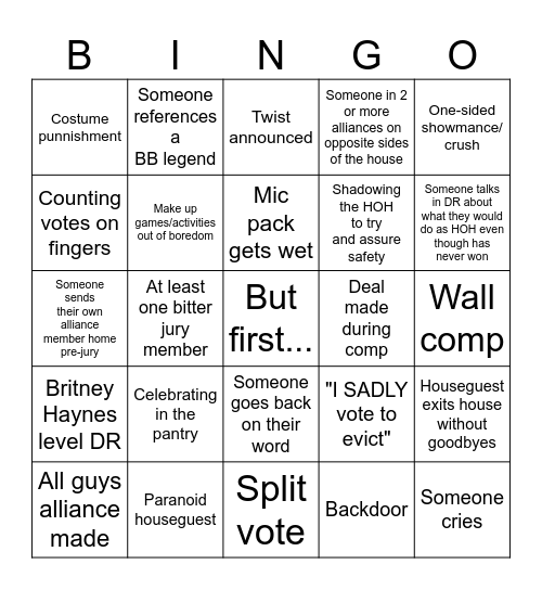 BB 28 Time Trip Bingo Card