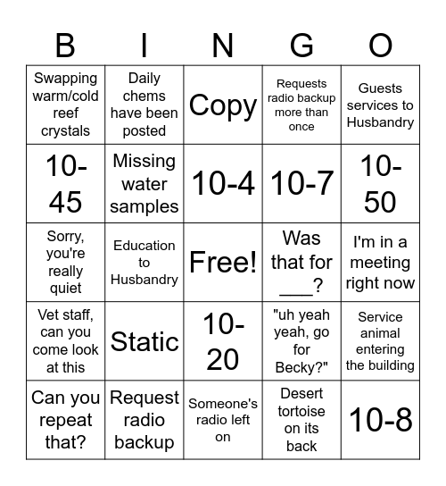 Radio Bingo Card