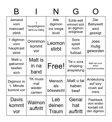 Digimon Tri Bingo Card