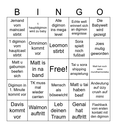 Digimon Tri Bingo Card