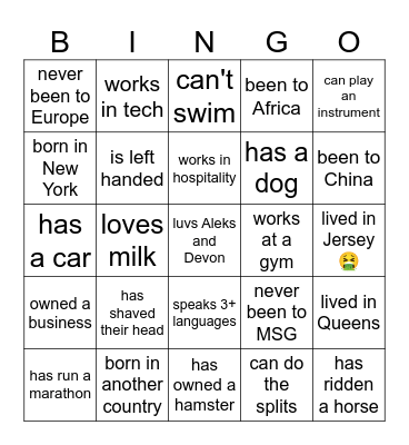 find someone who Bingo Card
