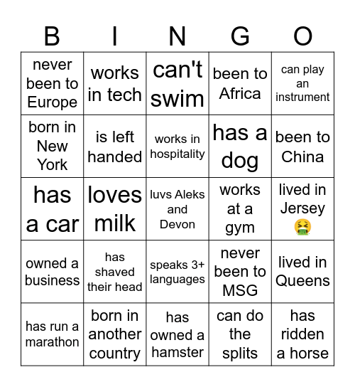 find someone who Bingo Card