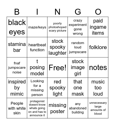 Every Roblox Horror Game Bingo Card