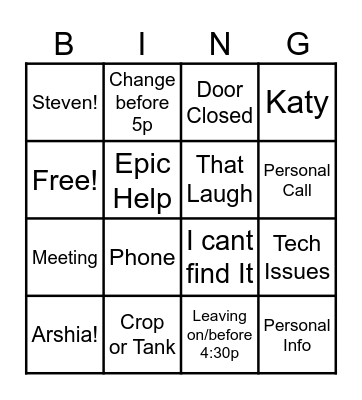 LINDA Bingo Card
