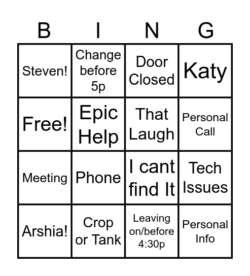 LINDA Bingo Card