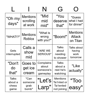 Lingo Bingo Card
