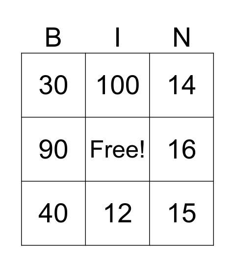 Untitled Bingo Card