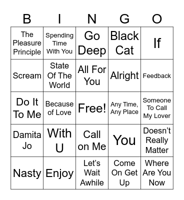 Janet Jackson Bingo Card