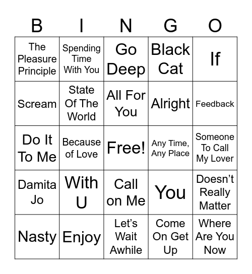 Janet Jackson Bingo Card
