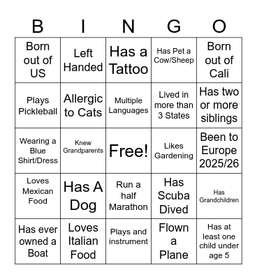 Memory Bingo Card