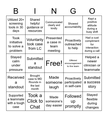 Team Bingo Card